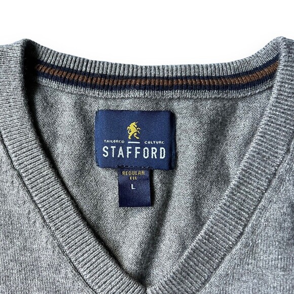 Lot of 3 Men's L Sweaters Stafford, Tommy Hilfiger, Izod Blue & Gray V-Neck Crew - Picture 7 of 16